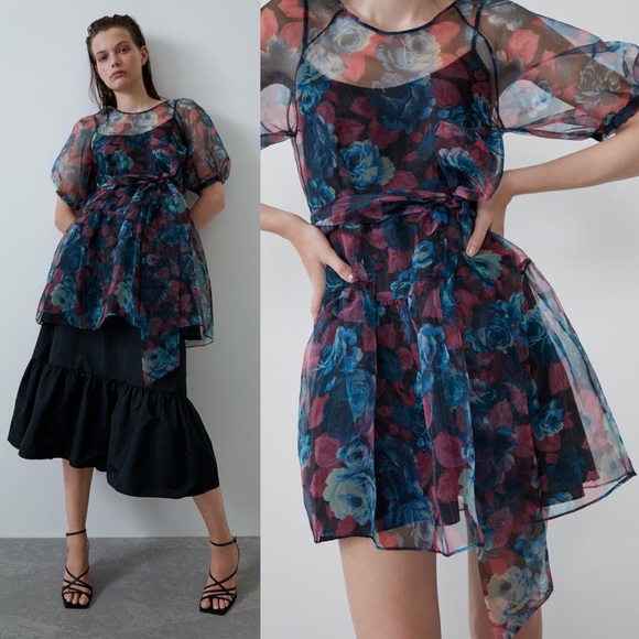 Zara Dresses & Skirts - Zara VOLUMINOUS SEMI-SHEER ORGANZA DRESS w/ Belt